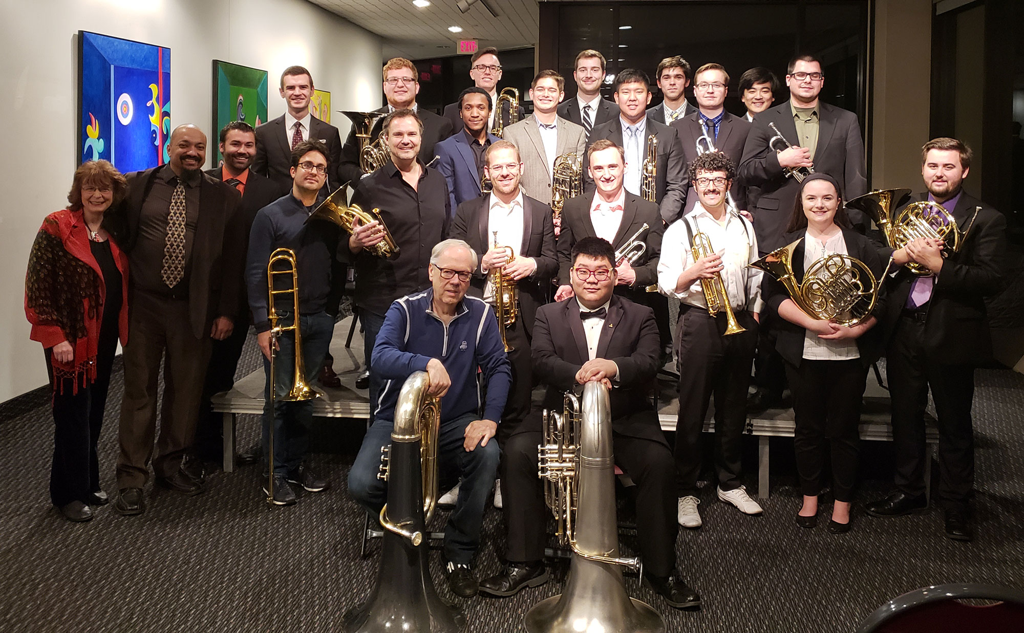 Music brass students with Canadian Brass during their 2018 masterclass