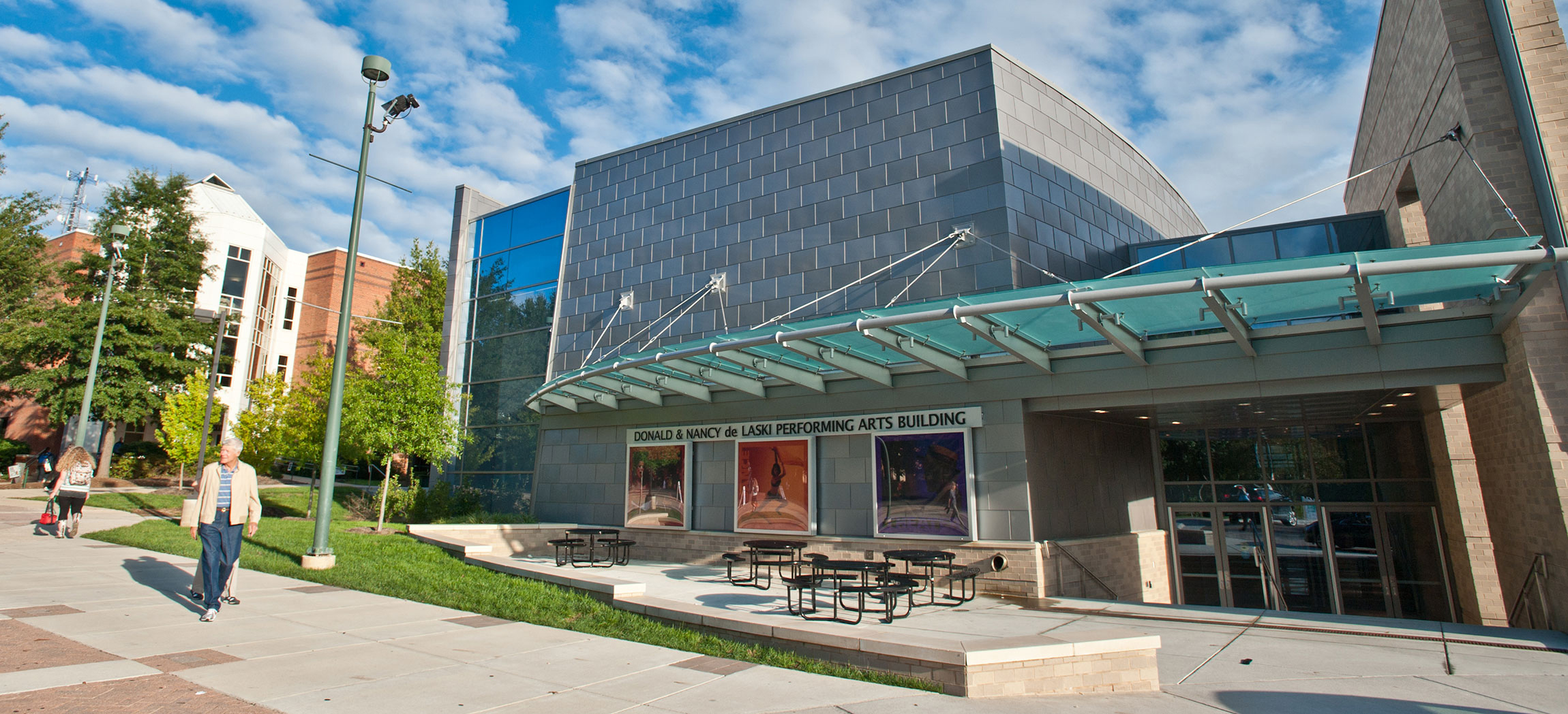 The deLaski Performing Arts Building on the Fairfax campus and home to the Dewberry School of Music.