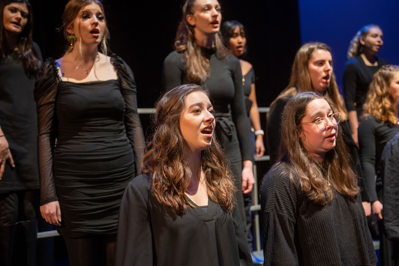 University Chorale soprano group performing in the end of semester extravaganza Broadway Showcase